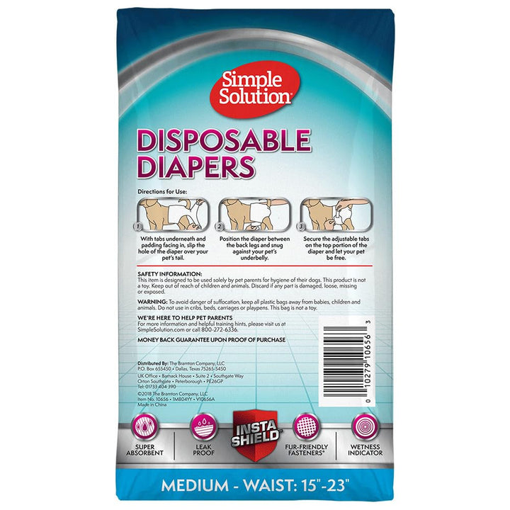 Simple Solution Female Dog Diapers, Disposable Dog Diapers, M, 12 Count