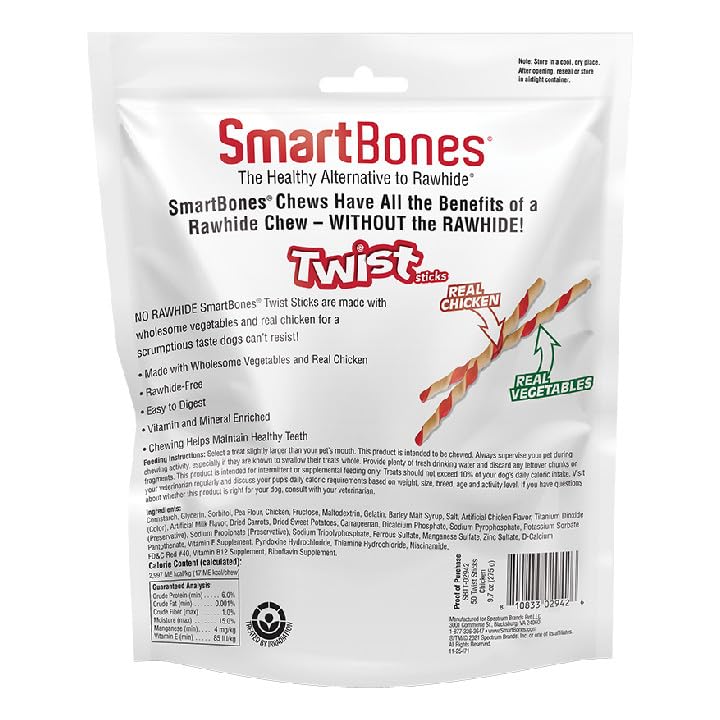 SmartBones Twist Sticks Rawhide-Free Dog Treats, Real Chicken, 50 Count