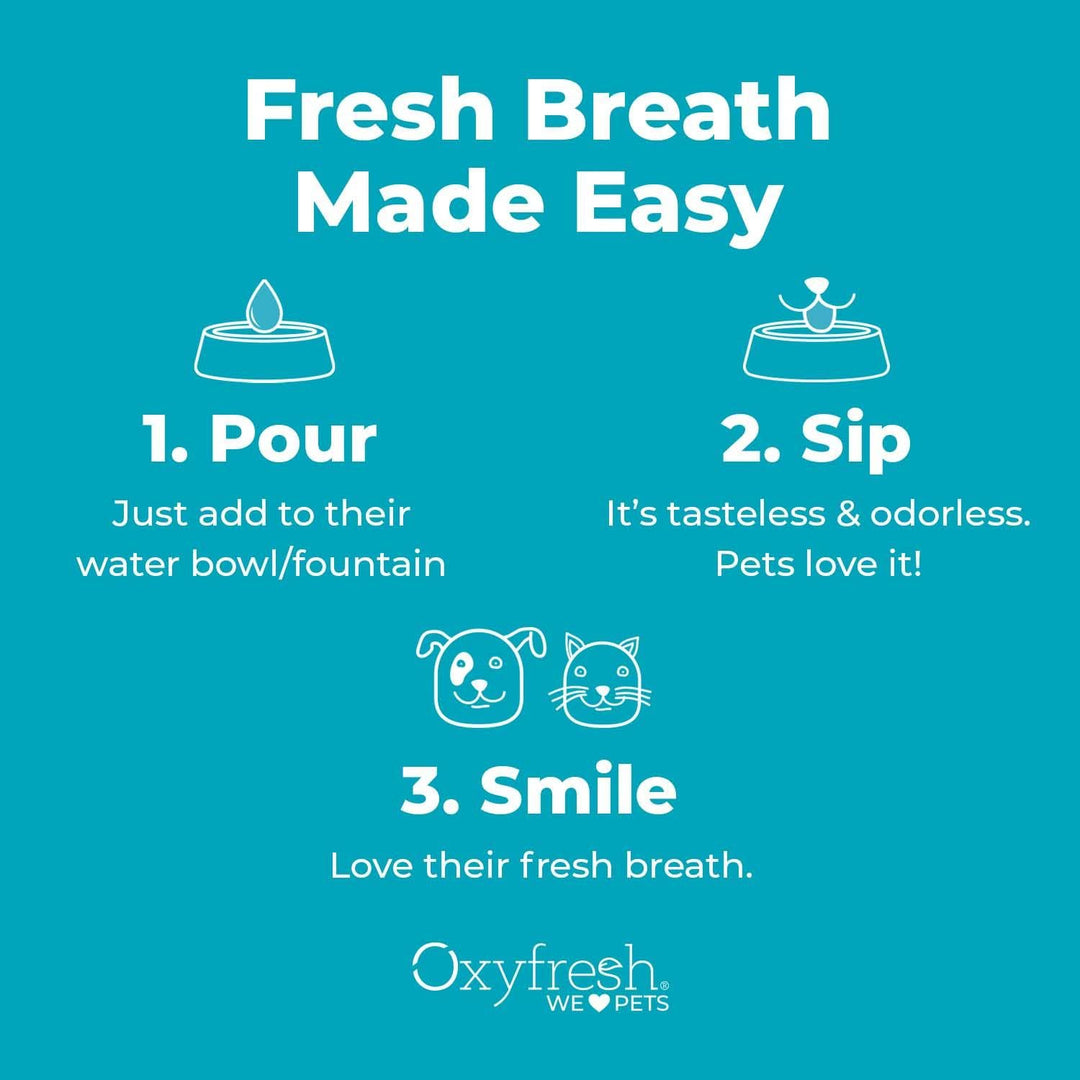 Oxyfresh Premium Pet Dental Care Solution Pet Water Additive: Best Way to Eliminate Bad Dog Breath and Cat Bad Breath - Fights Tartar &amp; Plaque - So Easy, Just Add to Water! Vet Recommended 16 oz.