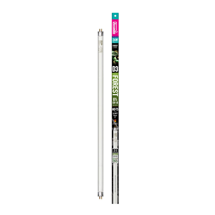 Arcadia D3 UVB Lamp 22" Long 24 Watts 6% Forest T8 – UVB Light for Reptiles, Bearded Dragons, Skinks, Tortoises and Turtle Tanks, Reptile Fluorescent Lamp Easy to Use Terrarium Lighting Setup