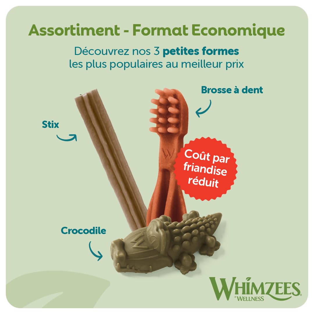 Whimzees Natural Dental Dog Chew Long lasting, Variety Box Mixed Shapes, Small, 56 Pieces
