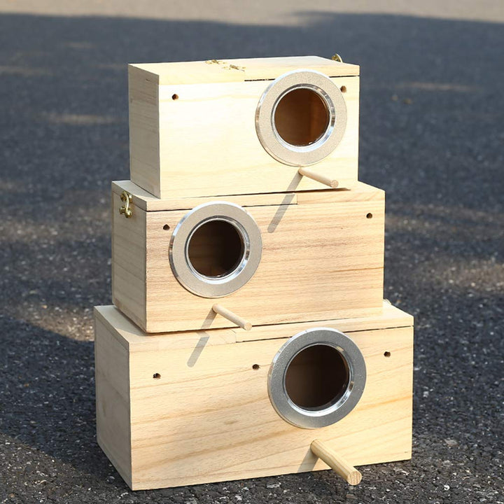YJJKJ Wood Parakeet Nest Box with Natural Nesting Pads, Breeding Bird Cage House for Lovebirds Cockatiel Parrotlets Budgerigar Small Parrot