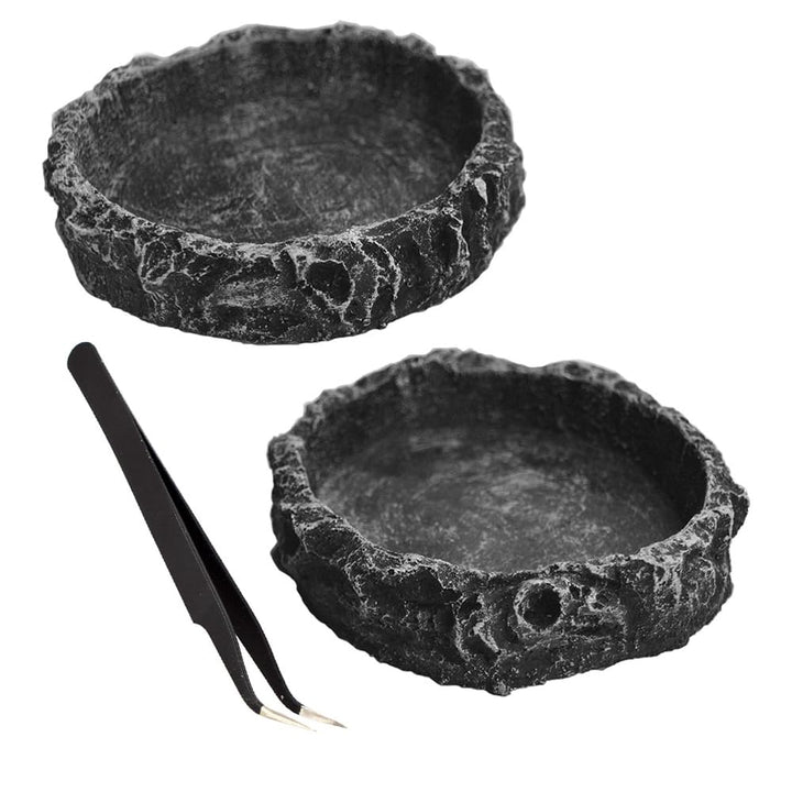 Fulanfudi 2PCS Reptile Water Dish Food Bowl Set Reptile Feeder Food and Water Dish with Feeding Tweezers Tong for Leopard Gecko Lizard Frog Snake Chameleon Tortoise(Style 1)