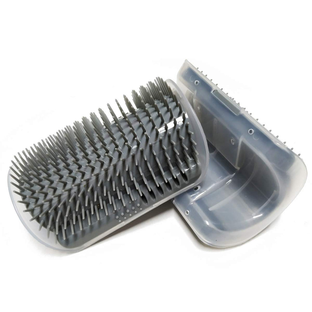 2 Pack Softer Self Groomer with Catnip Wall Corner Massage Comb Scratcher Grooming Brush Tool for Long &amp; Short Fur Kitten Cats Dogs (Gray)