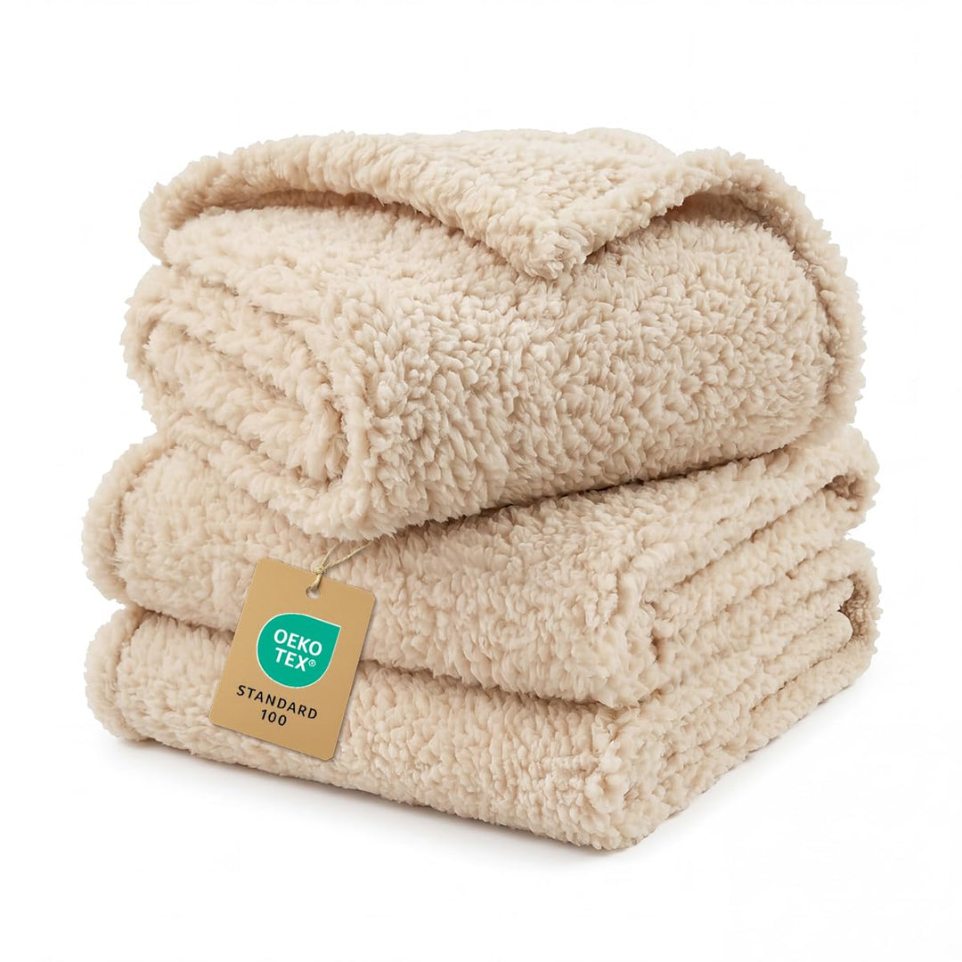 1 Pack 3 Calming Blankets Fluffy Premium Fleece Pet Blanket Soft Sherpa Throw for Dog Puppy Cat Beige Small (23" x16&