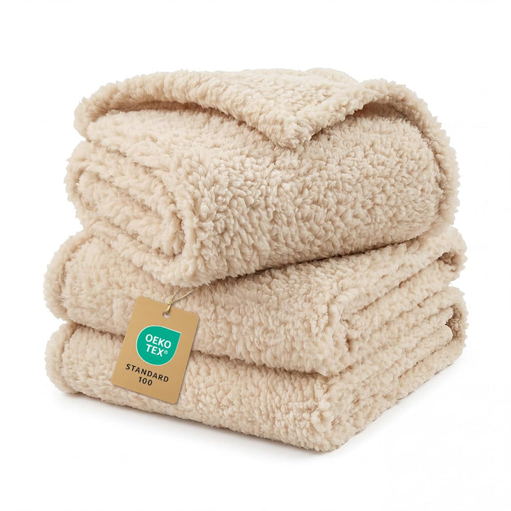 1 Pack 3 Calming Blankets Fluffy Premium Fleece Pet Blanket Soft Sherpa Throw for Dog Puppy Cat Beige Small (23" x16&
