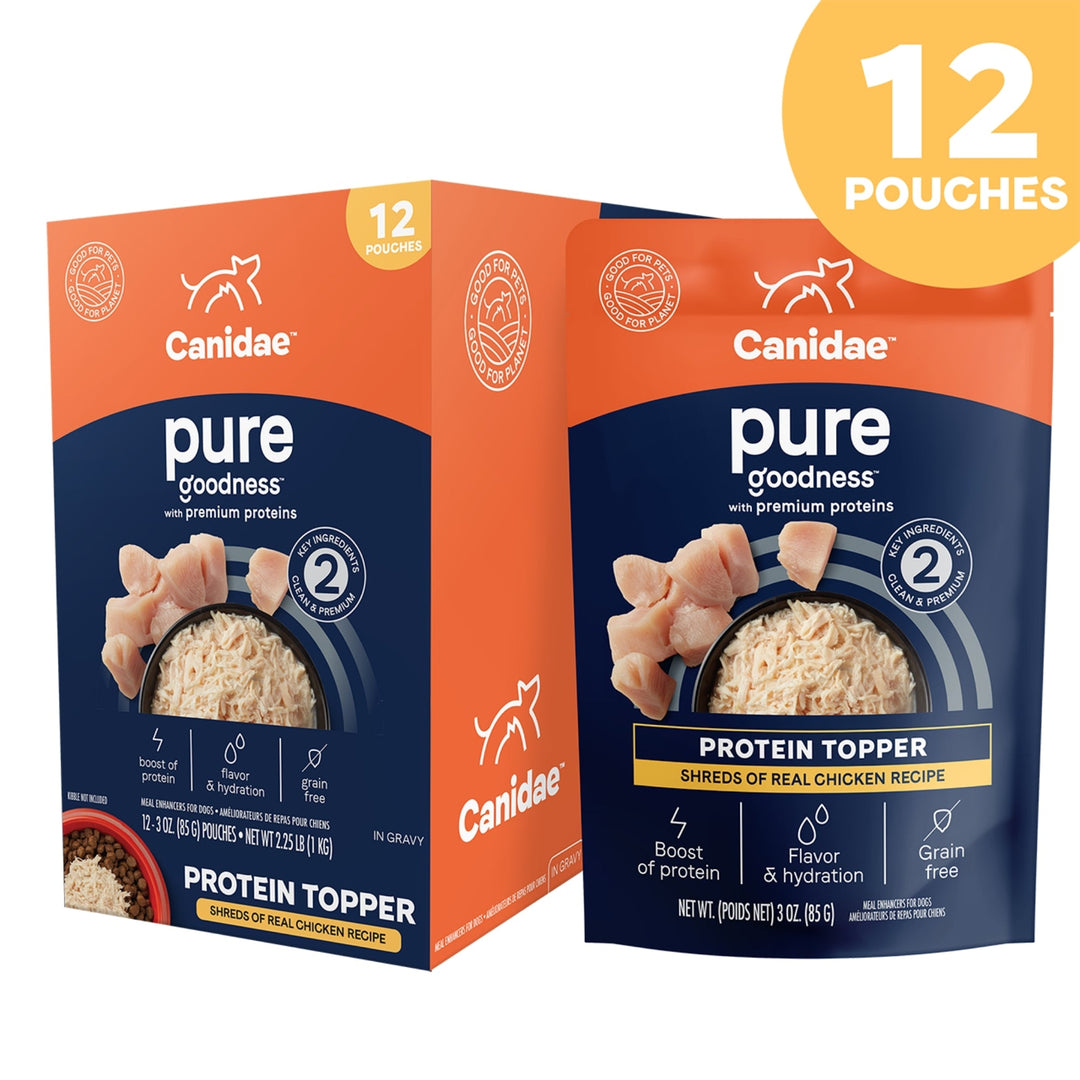 CANIDAE PURE Goodness Protein Topper for Dogs Shredded Chicken in Gravy, 12ea/3 oz