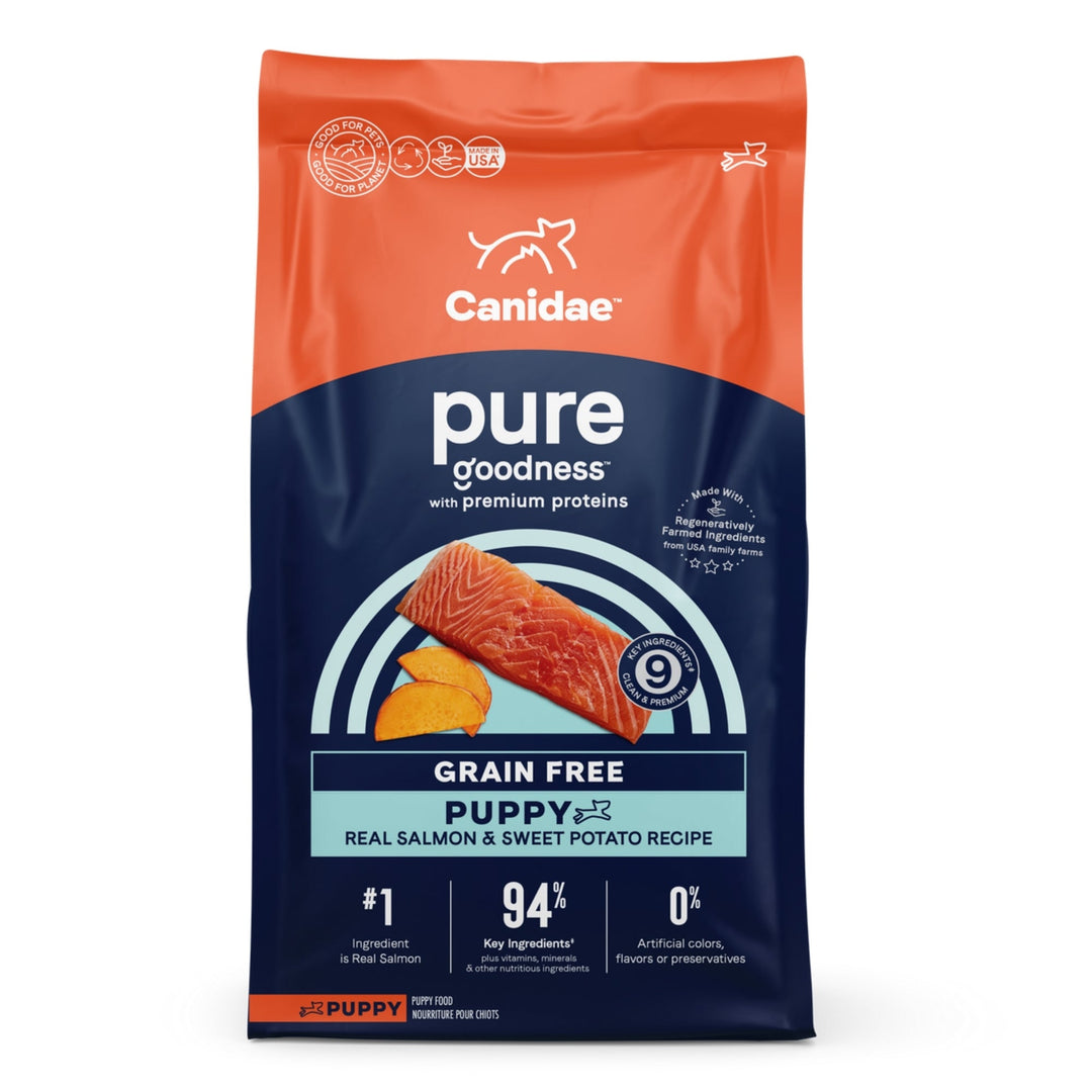 CANIDAE PURE Farm To Bowl GrainFree LID Dry Puppy Food Wild  Caught Salmon  Sweet Potato, 1ea/22 lb