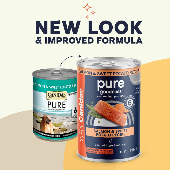CANIDAE PURE Goodness GrainFree LID Canned Dog Food Salmon and Sweet Potato, 12ea/13 oz