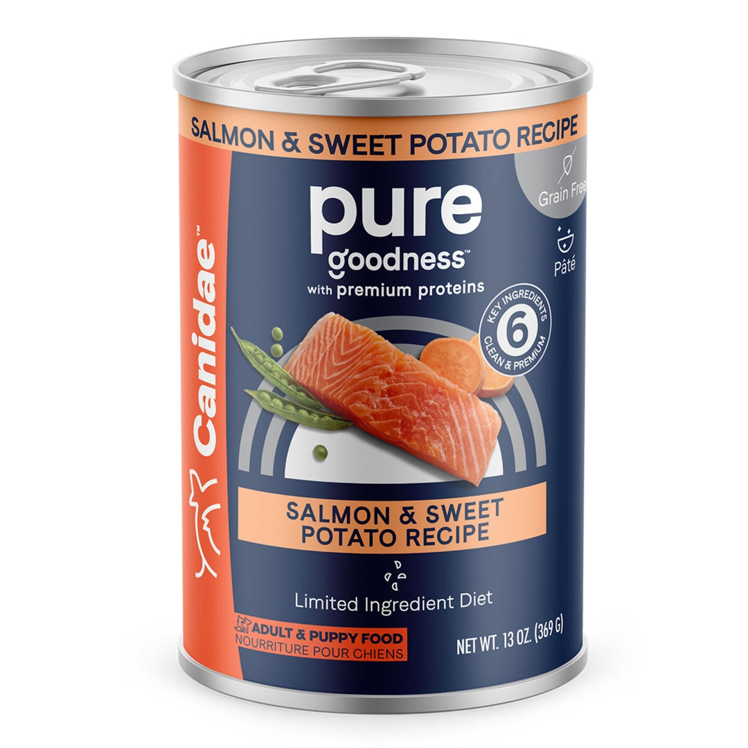 CANIDAE PURE Goodness GrainFree LID Canned Dog Food Salmon and Sweet Potato, 12ea/13 oz