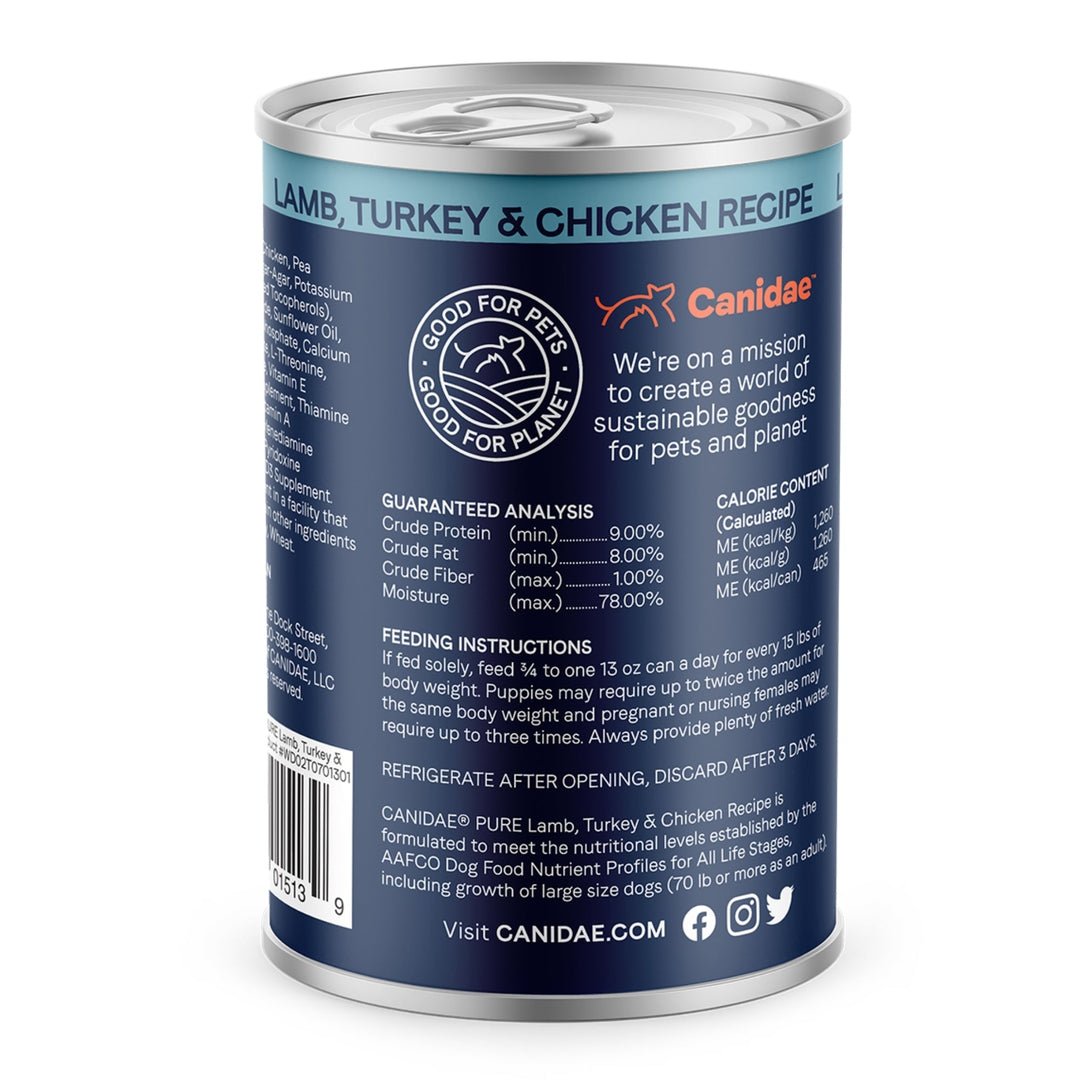 CANIDAE PURE Goodness GrainFree LID Canned Dog Food Elements Formula w/Lamb, Turkey  Chicken, 12ea/13 oz