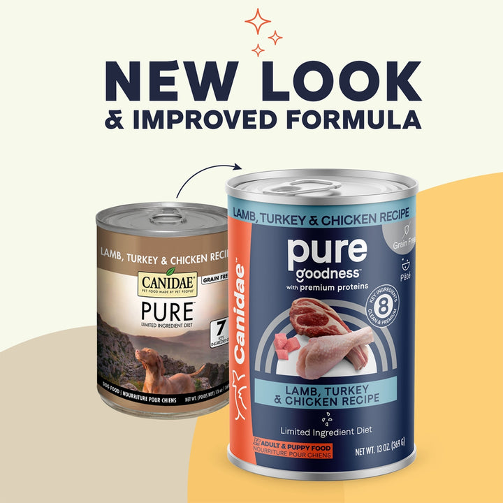 CANIDAE PURE Goodness GrainFree LID Canned Dog Food Elements Formula w/Lamb, Turkey  Chicken, 12ea/13 oz