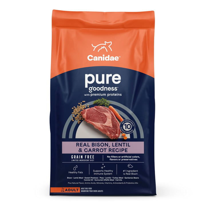 CANIDAE PURE Goodness Grain-Free LID Dry Dog Food Bison, Lentil & Carrot 4lb