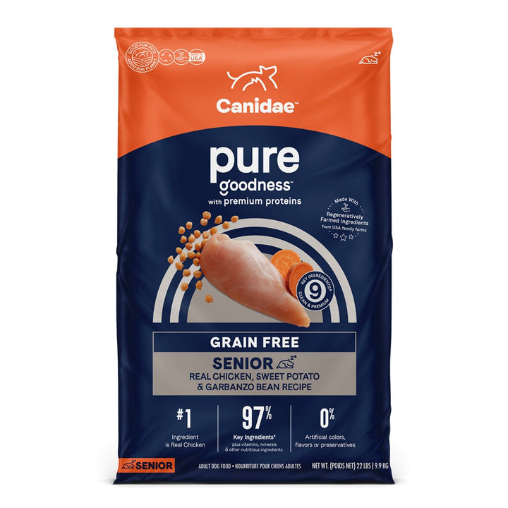 CANIDAE PURE Farm To Bowl GrainFree LID Dry Senior Dog Food Chicken, Sweet Potato  Garbanzo Bean, 1ea/22 lb