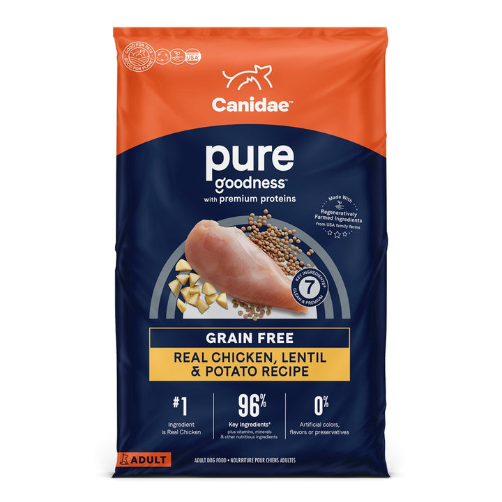 CANIDAE PURE Farm To Bowl GrainFree LID Dry Dog Food Chicken, Lentil  Pea, 1ea/4 lb