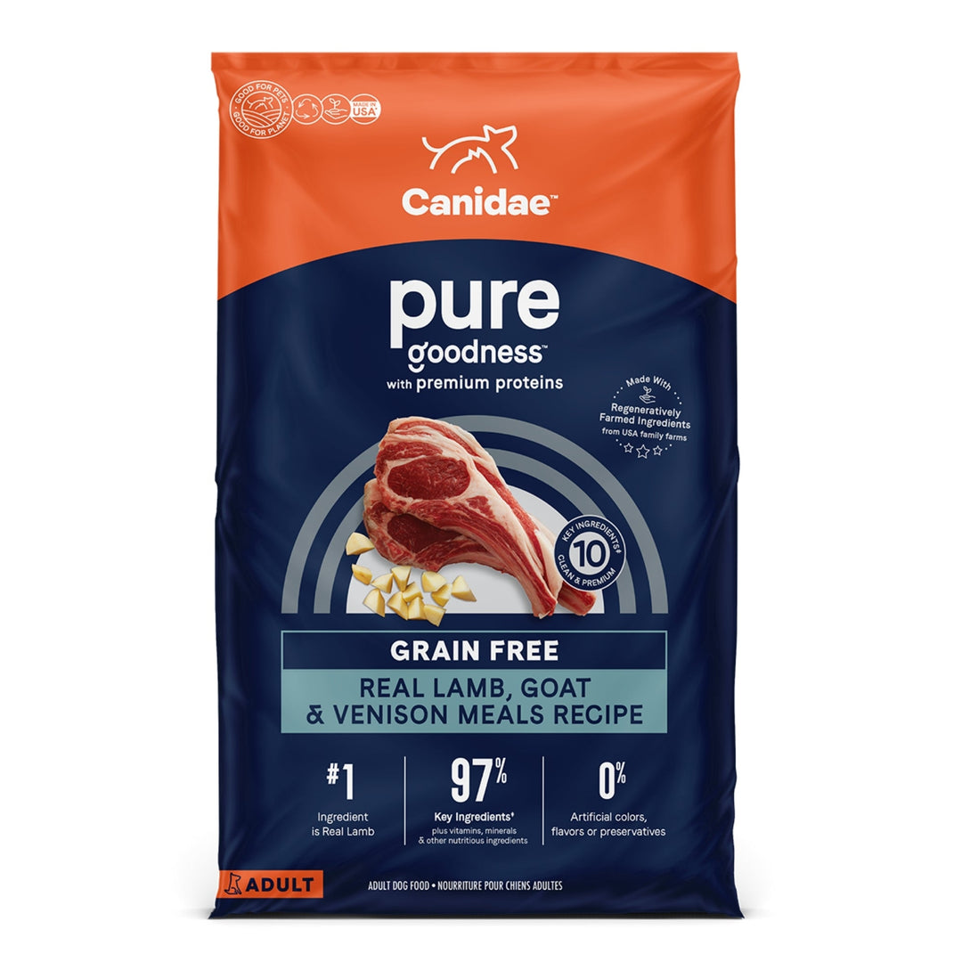 CANIDAE PURE Farm To Bowl GrainFree LID Dry Dog Food Lamb, Goat  Venison Meals, 1ea/22 lb