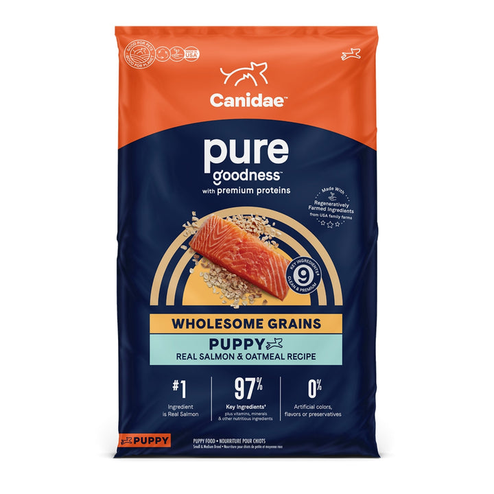 CANIDAE PURE Farm To Bowl w/Wholesome Grains Dry Puppy Food Salmon  Oatmeal, 1ea/4 lb
