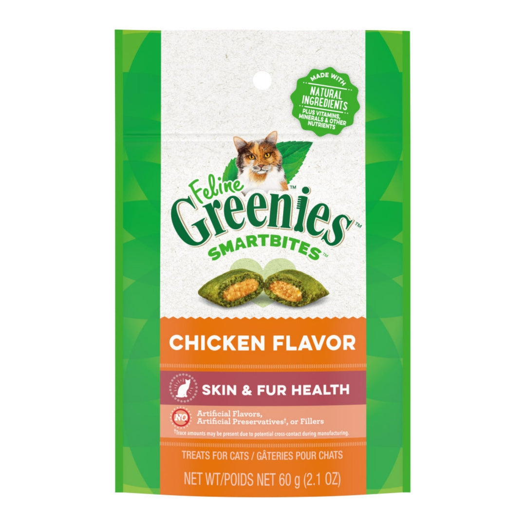 Greenies Feline SmartBites Skin  Fur Crunchy  Soft Adult Cat Treats Chicken, 1ea/2.1 oz