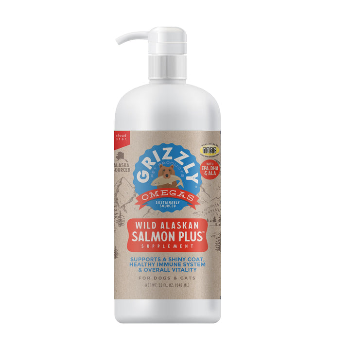 Grizzly Salmon Plus Oil Supplement for Dogs &amp; Cats, Omega 3-6-9, 32 oz