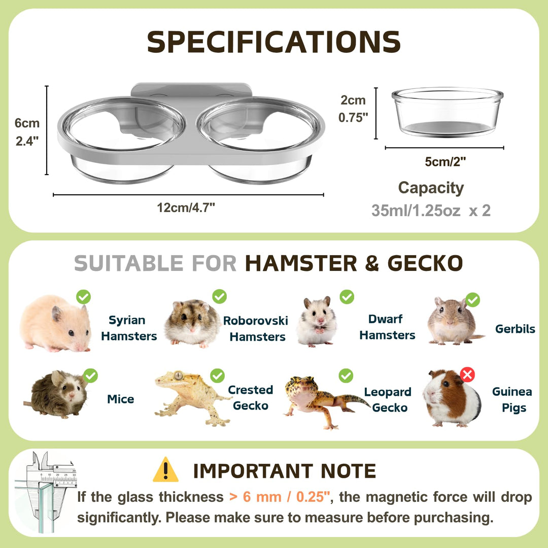 Magnetic Reptile Feeding Ledge with 2 Pack Plastic Bowls Food Feeder Water Dish for Crested Gecko Dwarf Hamster(Gray, Magnetic-Mounted)
