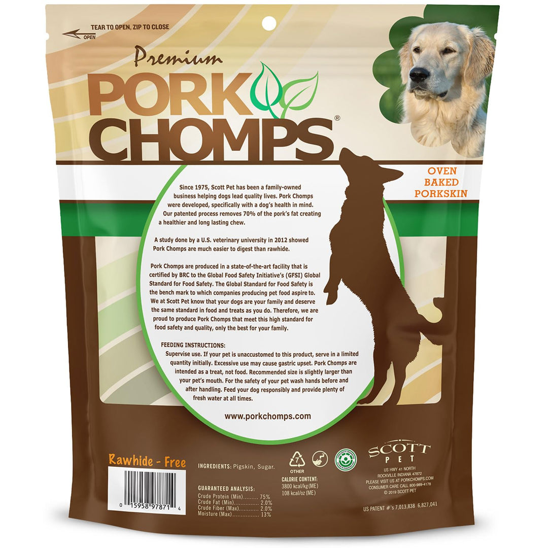 Pork Chomps Baked Pork Skin Dog Chews, 3-inch Chips, 12oz Bag