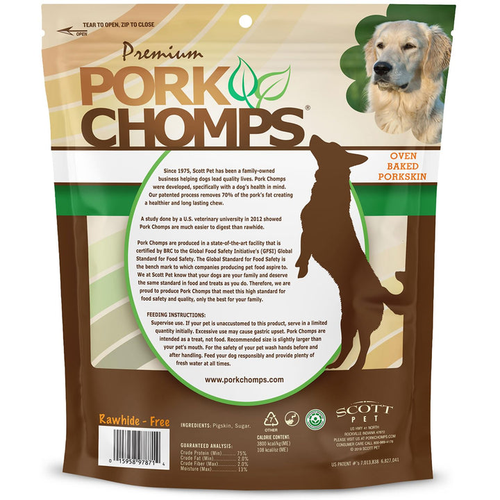 Pork Chomps Baked Pork Skin Dog Chews, 3-inch Chips, 12oz Bag