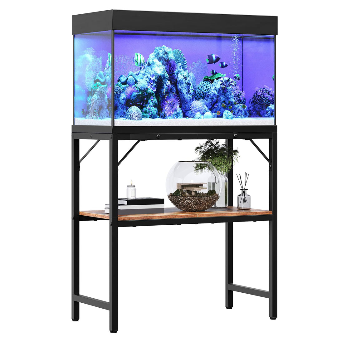 MAHANCRIS 20 Gallon Fish Tank Stand, Aquarium Stand with 2-Tier Storage Shelves, Heavy Duty Breeder Turtle Terrarium Stand Rack for Home Office, 24.0" L x 11.8" W x 24.4" H, Rustic Brown FTHR2001