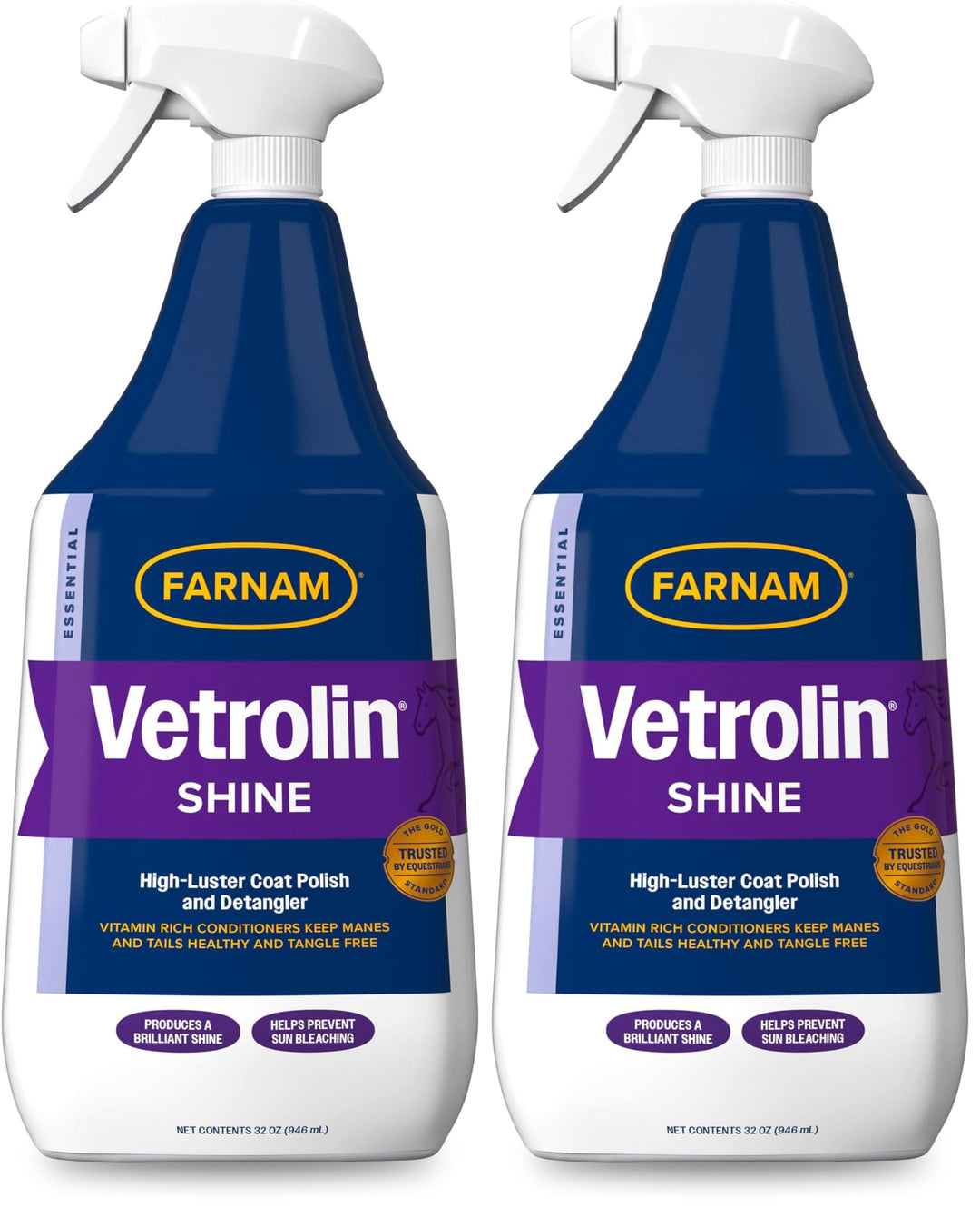 Farnam Vetrolin Shine Coat Conditioner &amp; Shine Spray for Horses &amp; Dogs 32 Ounces (Pack of 2)