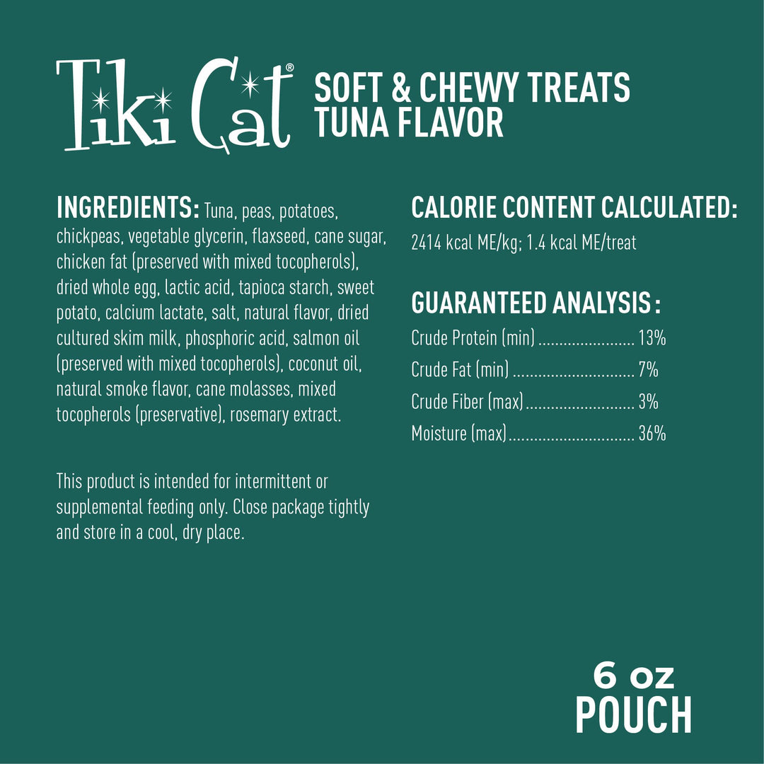 Tiki Cat Soft &amp; Chewy Treats, Tuna Flavor, 3 Calories Per Treat with Grain-Free and No Added Gluten, 6 oz Pouch (Pack of 1)