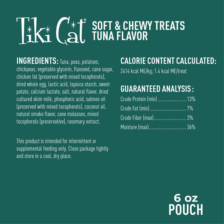 Tiki Cat Soft &amp; Chewy Treats, Tuna Flavor, 3 Calories Per Treat with Grain-Free and No Added Gluten, 6 oz Pouch (Pack of 1)