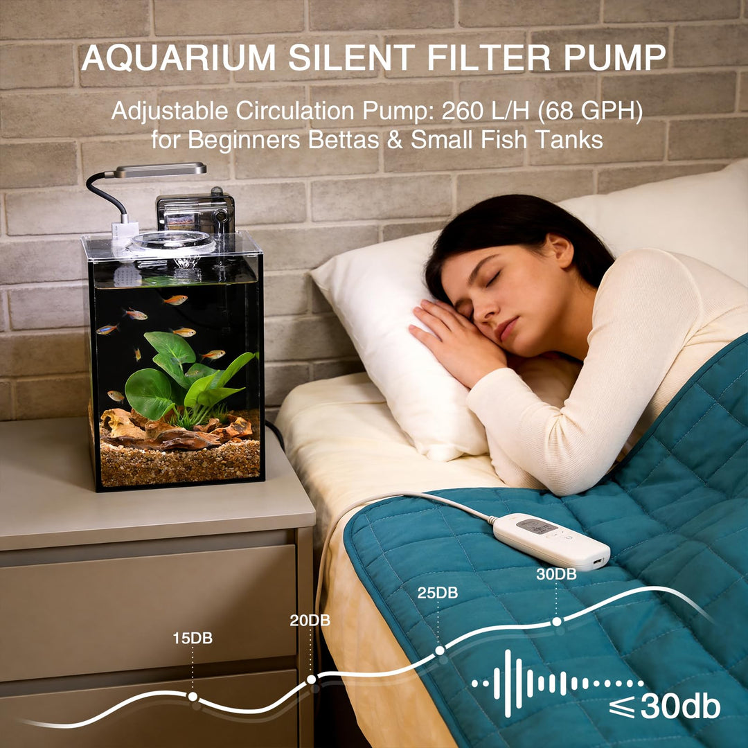 Ahua Walsong 2.2 Gallon Small Fish Tank, Beta Fish Aquariums Starter Kits with Nano Clip-on LED, Waterfall Filter Pump, Plants, Gravel and Rock, Perfect for Small Fish, Shrimp, or Betta (with Lid)