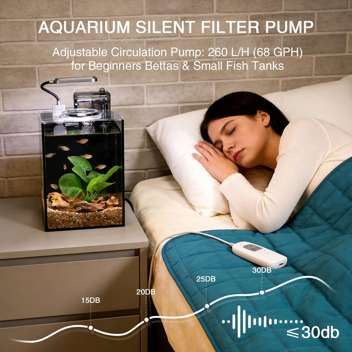 Ahua Walsong 2.2 Gallon Small Fish Tank, Beta Fish Aquariums Starter Kits with Nano Clip-on LED, Waterfall Filter Pump, Plants, Gravel and Rock, Perfect for Small Fish, Shrimp, or Betta (with Lid)