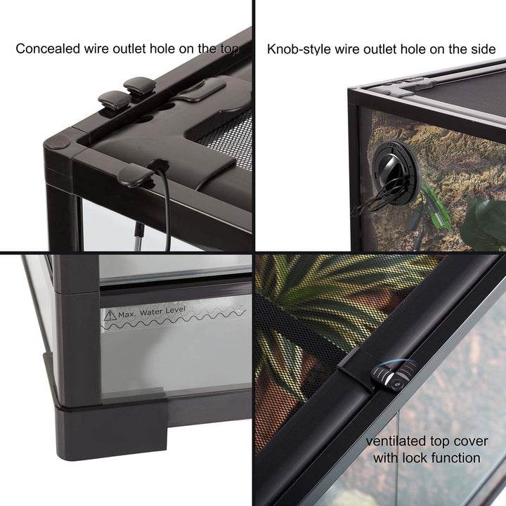 REPTI ZOO 24" x 18" x 36" Reptile Tall Glass Terrarium Rainforest Habitat Double Hinge Door with Screen Ventilation 67 Gallon Reptile Terrarium Easy Assembly