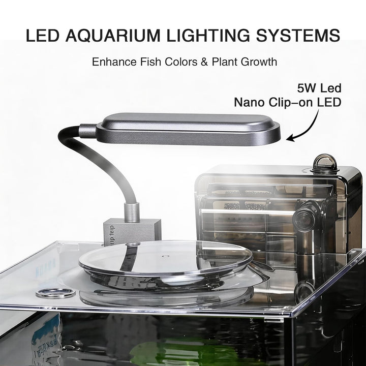 Ahua Walsong 2.2 Gallon Small Fish Tank, Beta Fish Aquariums Starter Kits with Nano Clip-on LED, Waterfall Filter Pump, Plants, Gravel and Rock, Perfect for Small Fish, Shrimp, or Betta (with Lid)