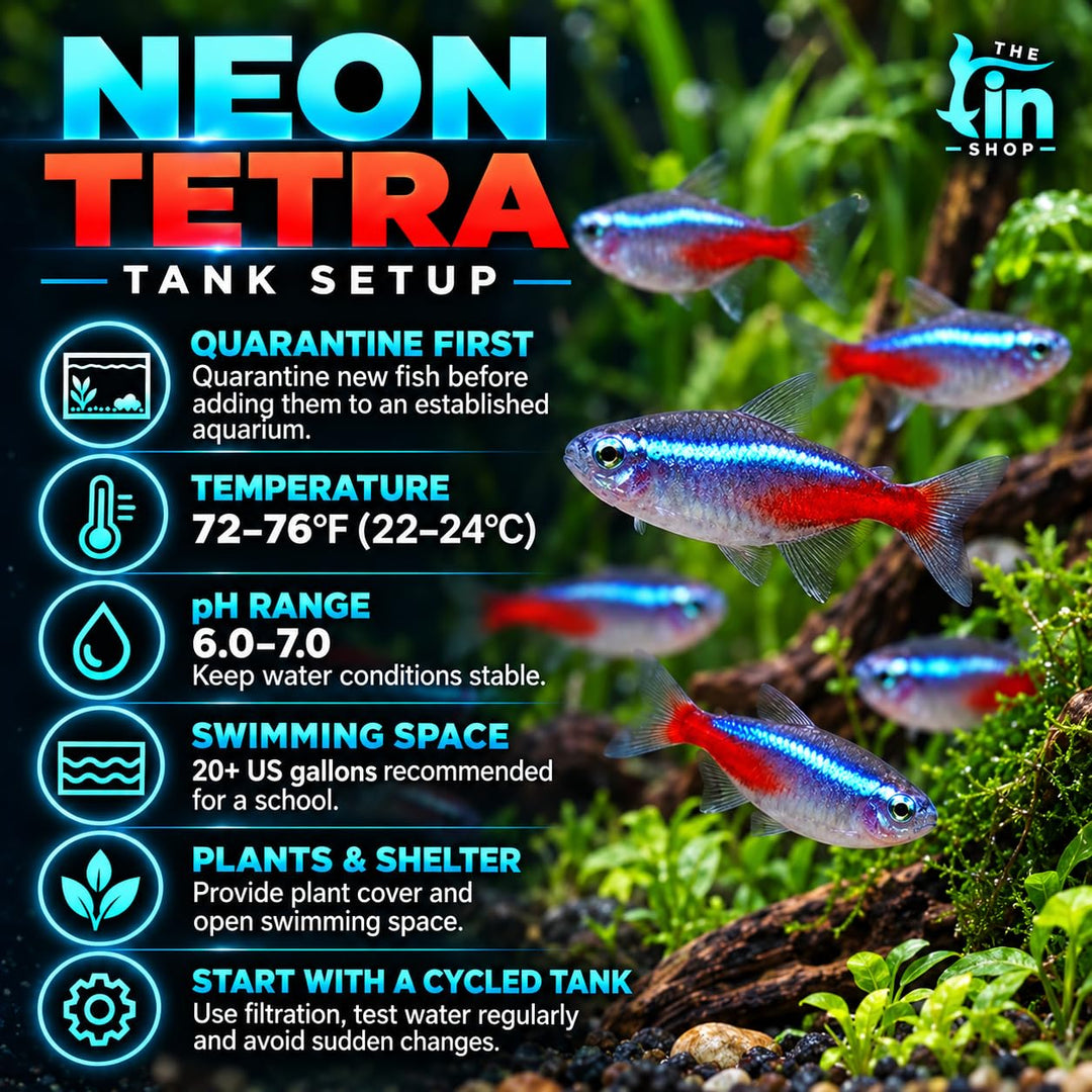 Neon Tetra Live Freshwater Aquarium Fish | Pack of 10 | + 4 Complimentary