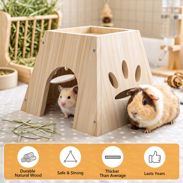 XiaZ Guinea Pig Hideout, Cute Guinea Pig House,Sturdy Small Animal House with Large Front Cave, Side Ventilation Holes, Thick Durable Wood,Habitat Hideout for Dwarf Rabbit, Hamster, Chinchilla