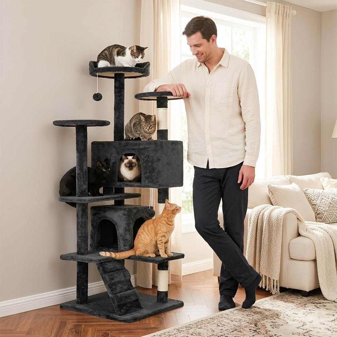 FDW | 54" Cat Tree Tower | Dark Gray | Multi-Level Indoor Activity Center