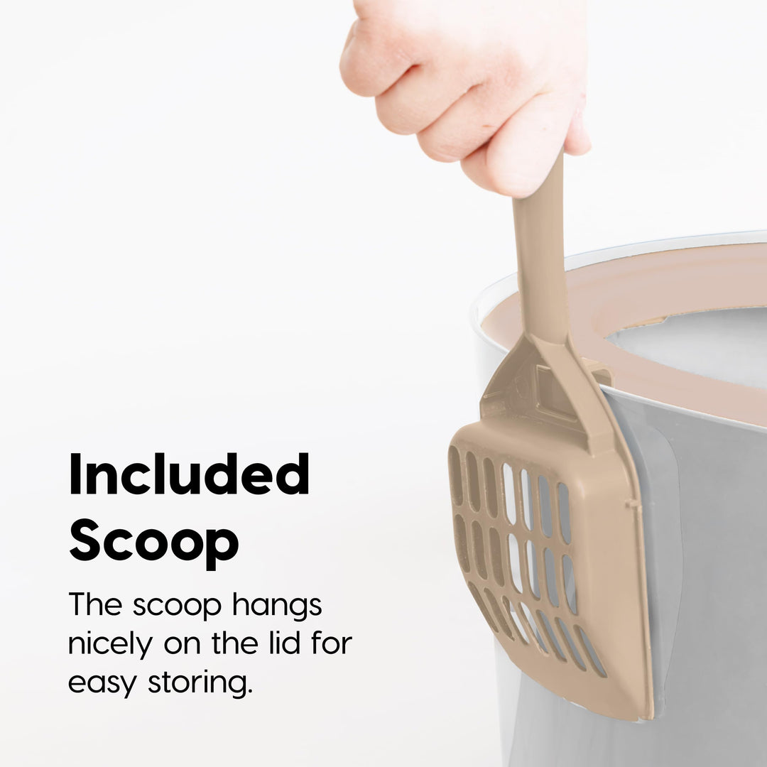 IRIS USA Large Top Entry Cat Litter Box, Hooded Privacy, Beige/White