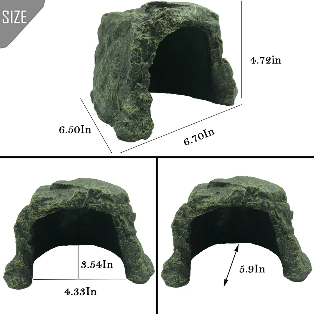 PINVNBY Large Reptile Hideout Cave,Resin Tortoise Hide Rock Turtle Hideaway House Lizard Box Shelter Habitat Decoration for Gecko Spiders Frogs Fish Turtles Hermit Crabs(3 Pcs)
