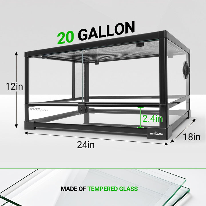 REPTI ZOO Full Glass 20 Gallon Reptile Tank, Front Opening Reptile Terrarium 24" x 18"x 12", Double Hinged Opening Doors &amp; Top Screen Ventilation Escape Proof Lid