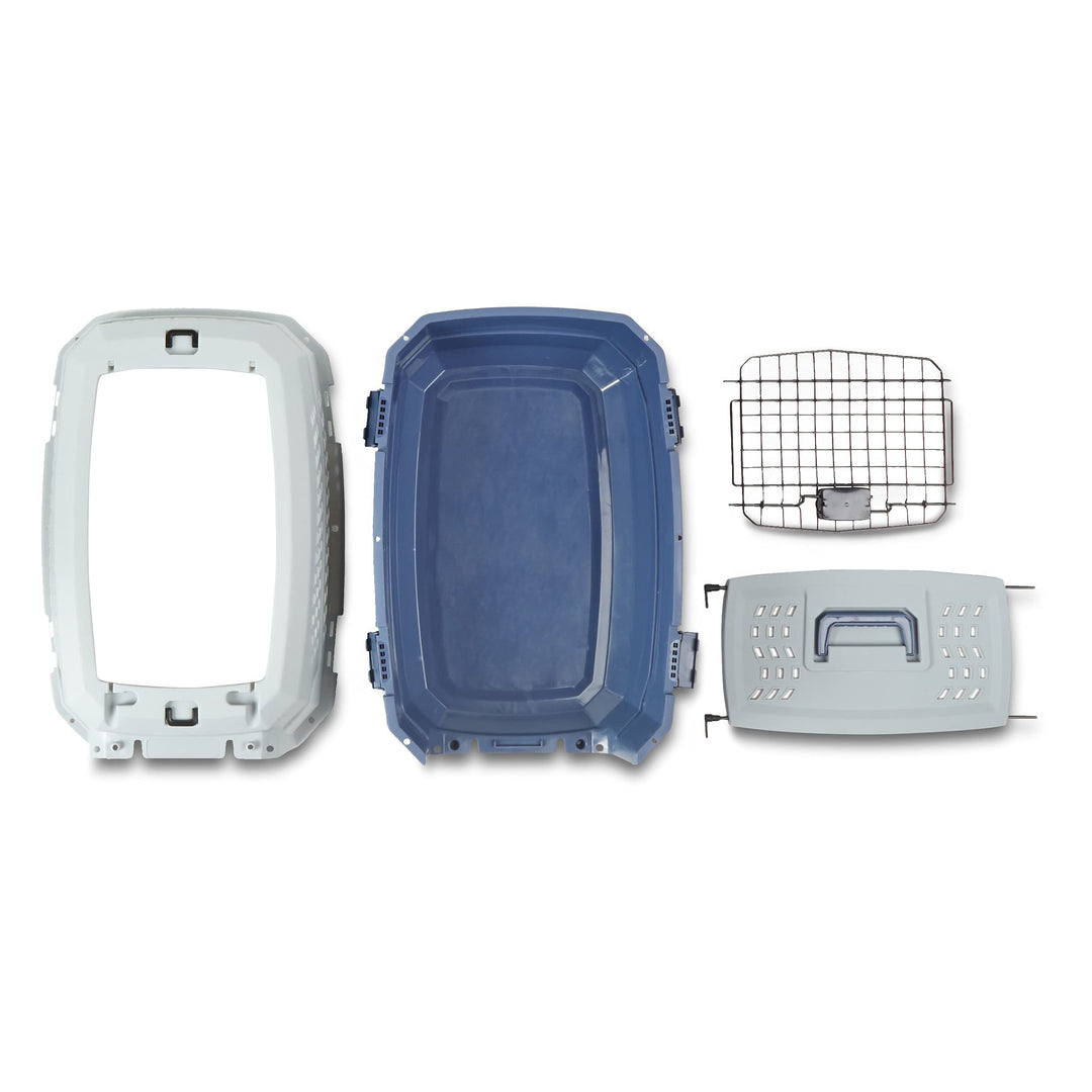 Amazon Basics Sturdy Portable 2-Door Top-Load Hard-Sided Pet Travel Carrier with Secure Ventilation, Handle, Front &amp; Top Entry for Dogs, Cats, 22.8"L x 15"W x 13"H, Gray &amp; Blue
