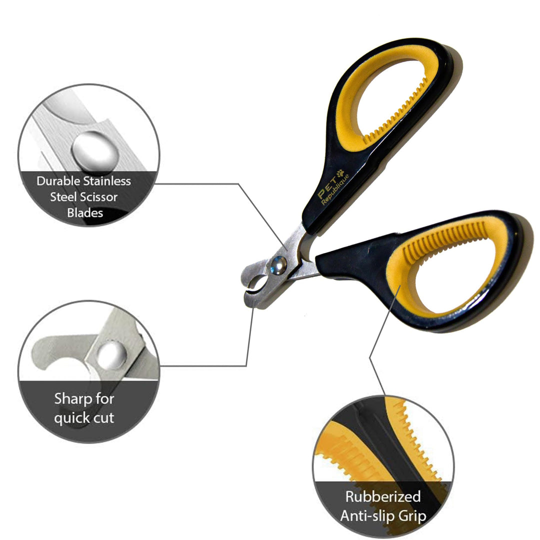 Cat Nail Clippers by Pet Republique – Professional Stainless-Steel Nail Clipper for Cats, Kittens, Hamster, Rabbits, Birds, &amp; Small Breed Animals Claw Trimmer (Black+Yellow)