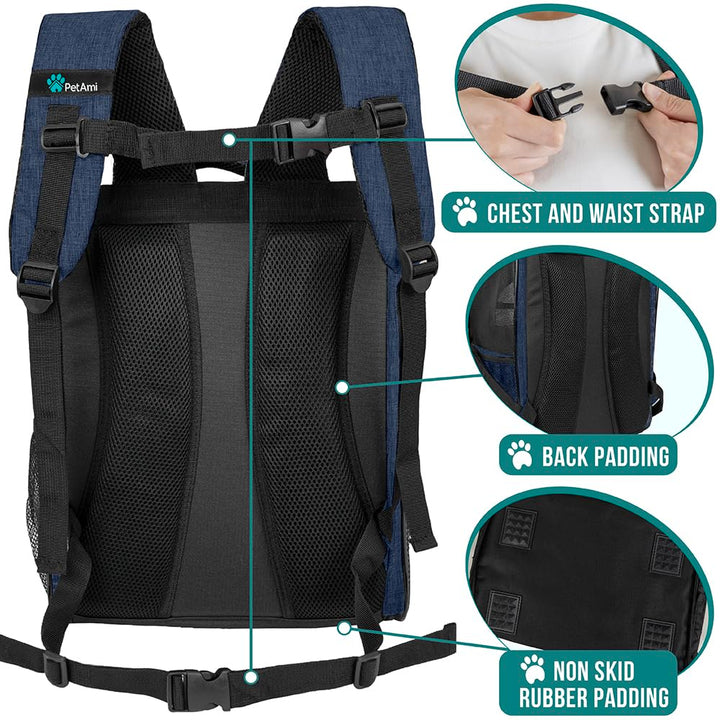 PetAmi Dog Backpack Carrier Airline Approved Cat Pet Puppy Bag, Navy