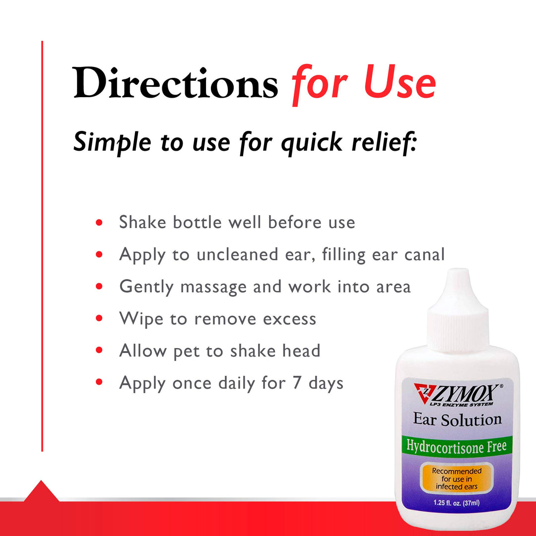 Zymox Otic Enzymatic Ear Solution for Dogs and Cats to Soothe Ear Infections Without Hydrocortisone, 1.25oz