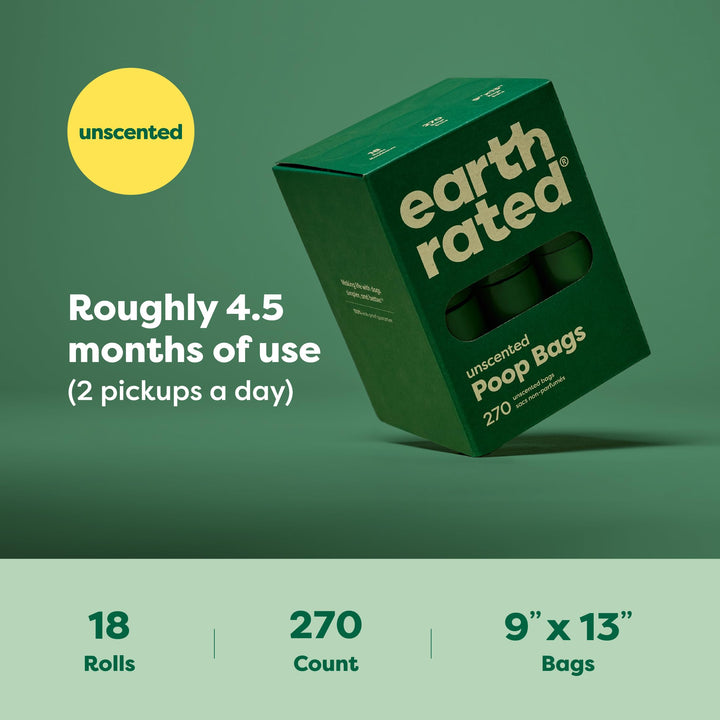 Earth Rated Dog Poop Bags on Refill Rolls, 270 Bags, Unscented
