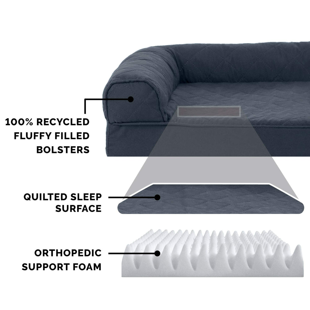 FurHaven Classic Sofa Orthopedic Dog Bed for Large Dogs, with Orthopedic Egg Crate with a Solid Orthopedic Foam Base for Joint Support, Removable Washable Cover, Large, Quilted Sofa, Iron Gray