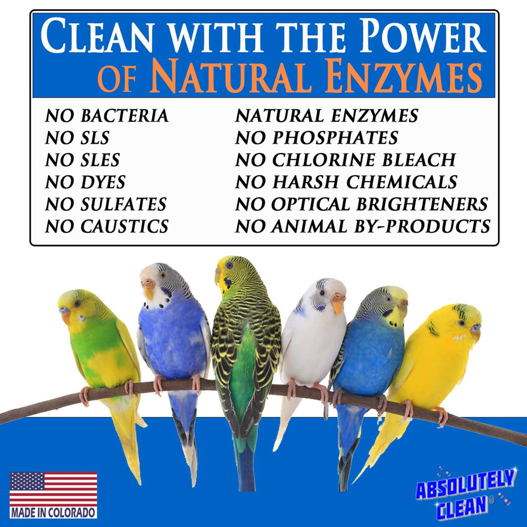 Absolutely Clean Amazing Bird Cage Cleaner and Deodorizer - Just Spray/Wipe - Safely &amp; Easily Removes Bird Messes Quickly and Easily - Made in The US - Fragrance Free - 128oz Gallon