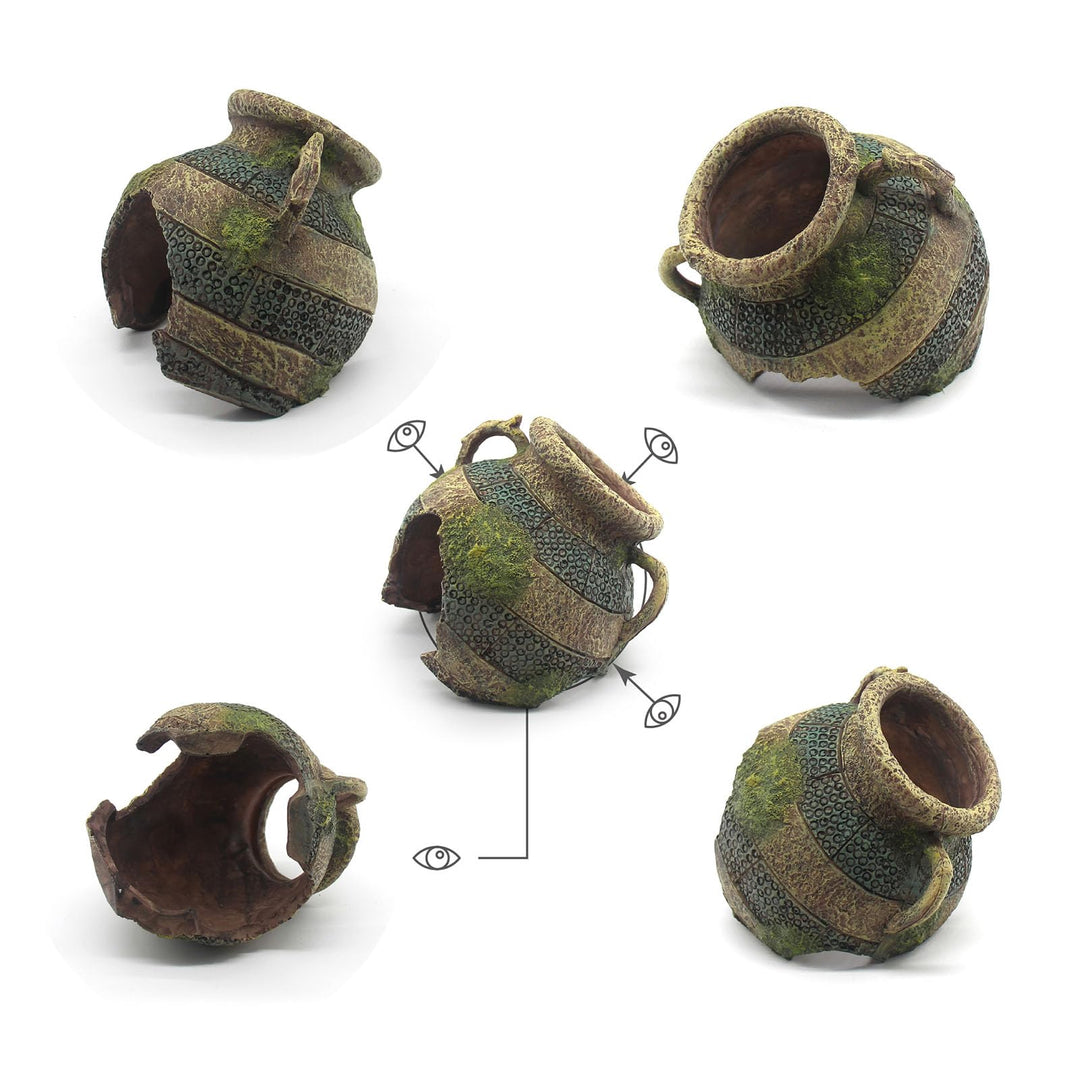 relaqcc Aquarium Decor Ruins Leaning Vase Hideaway Cave, Betta Fish Tank Accessories for Goldfish, Shrimp, Conch, Cichlid