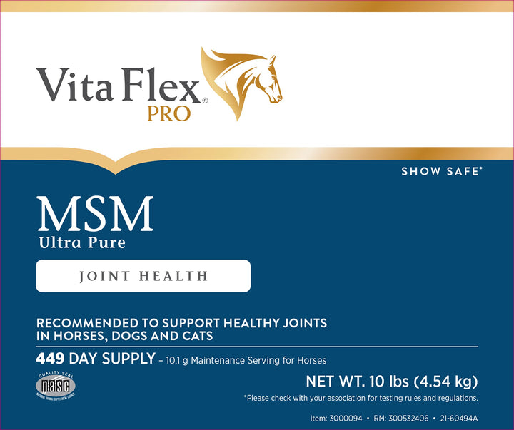 Vita Flex Ultra Pure Joint Supplement for Dogs, Horses &amp; Cats, 10 Pounds – MSM Supplement, Equine MSM Powder for Healthy Joints, Collagen &amp; Mobility Support, Odorless White Powder