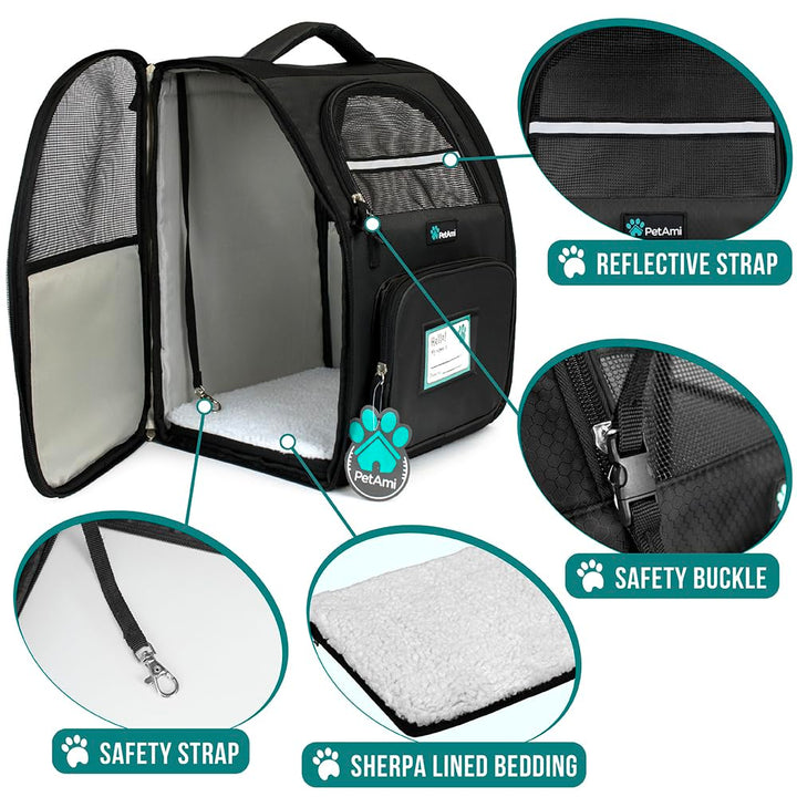 PetAmi Dog Backpack Carrier Airline Approved Cat Pet Puppy Bag, Black
